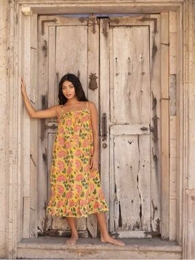Women’s Yellow Floral Slip Midi Dress